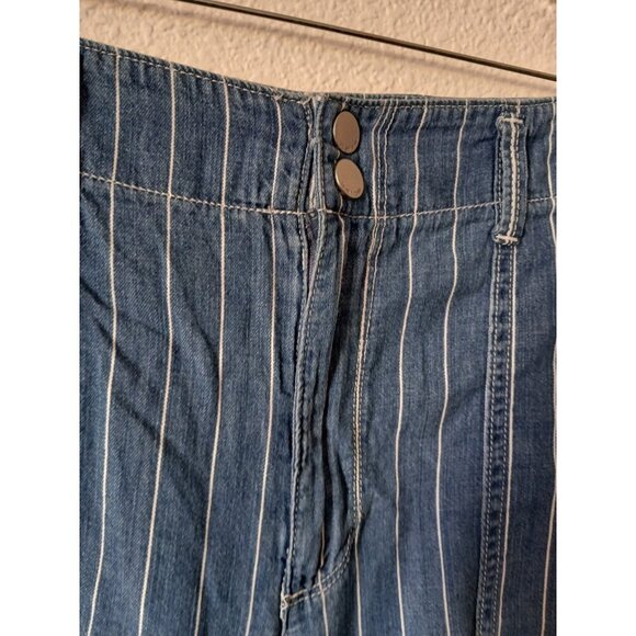 Seven7 Womens Pants 14 Pinstriped Wide Leg Cropped Chambray Patch Pocket Beachy - Picture 4 of 16